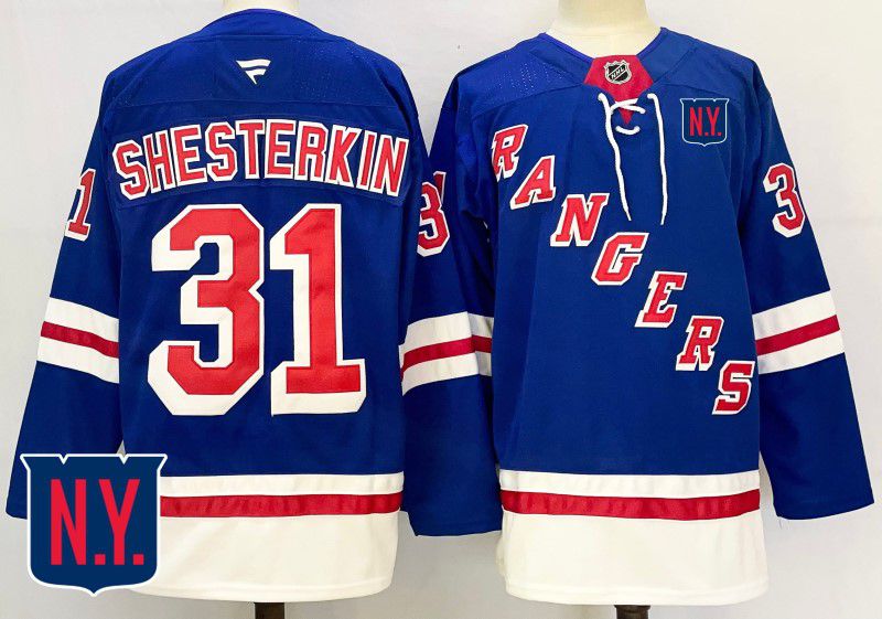 Men New York Rangers #31 Shesterkin Blue Fanatics 2025 NHL Jersey style 1